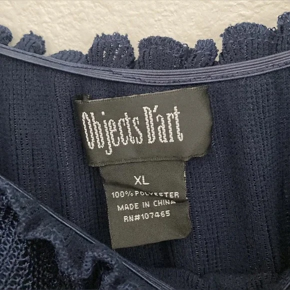 Objects D'Art Womens Sz XL Navy Blue Semi-Sheer Vertical Ruffled Top - Picture 4 of 9